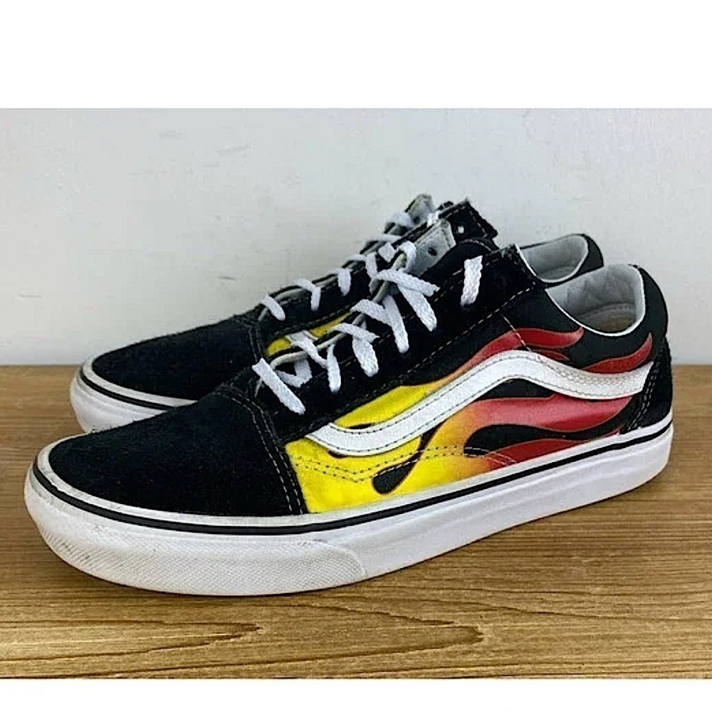 Vans Old Skool Flames Red Yellow Black Skateboard Shoes women’s 7.5